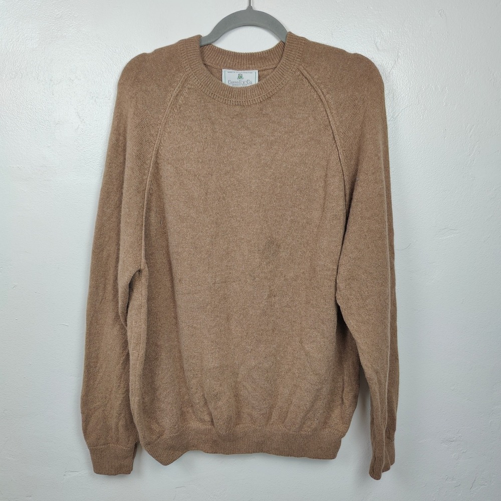 Carroll & Co Sweater Mens 40 Tan Wool Angora Crewneck Raglan‎ Scotland Old Money - Picture 2 of 10